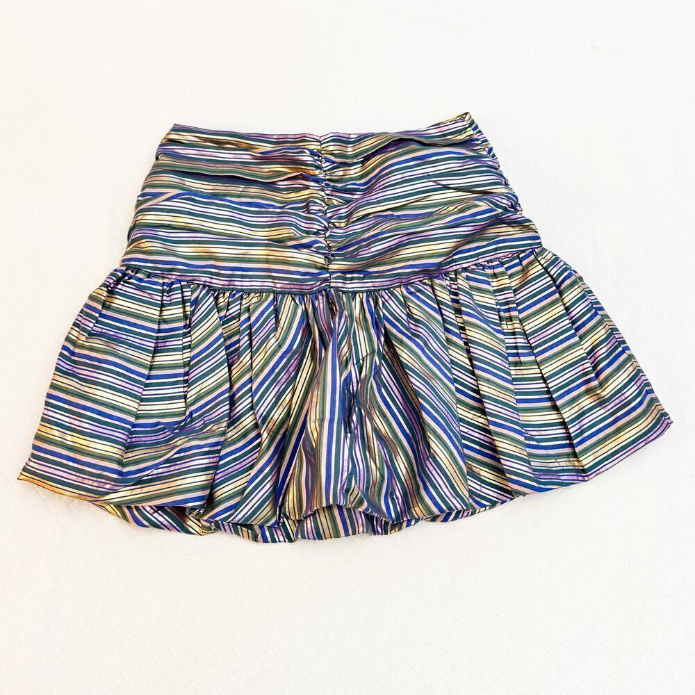Zara Metallic Ruched Mini Skirt Striped Pattern SZ S NWT